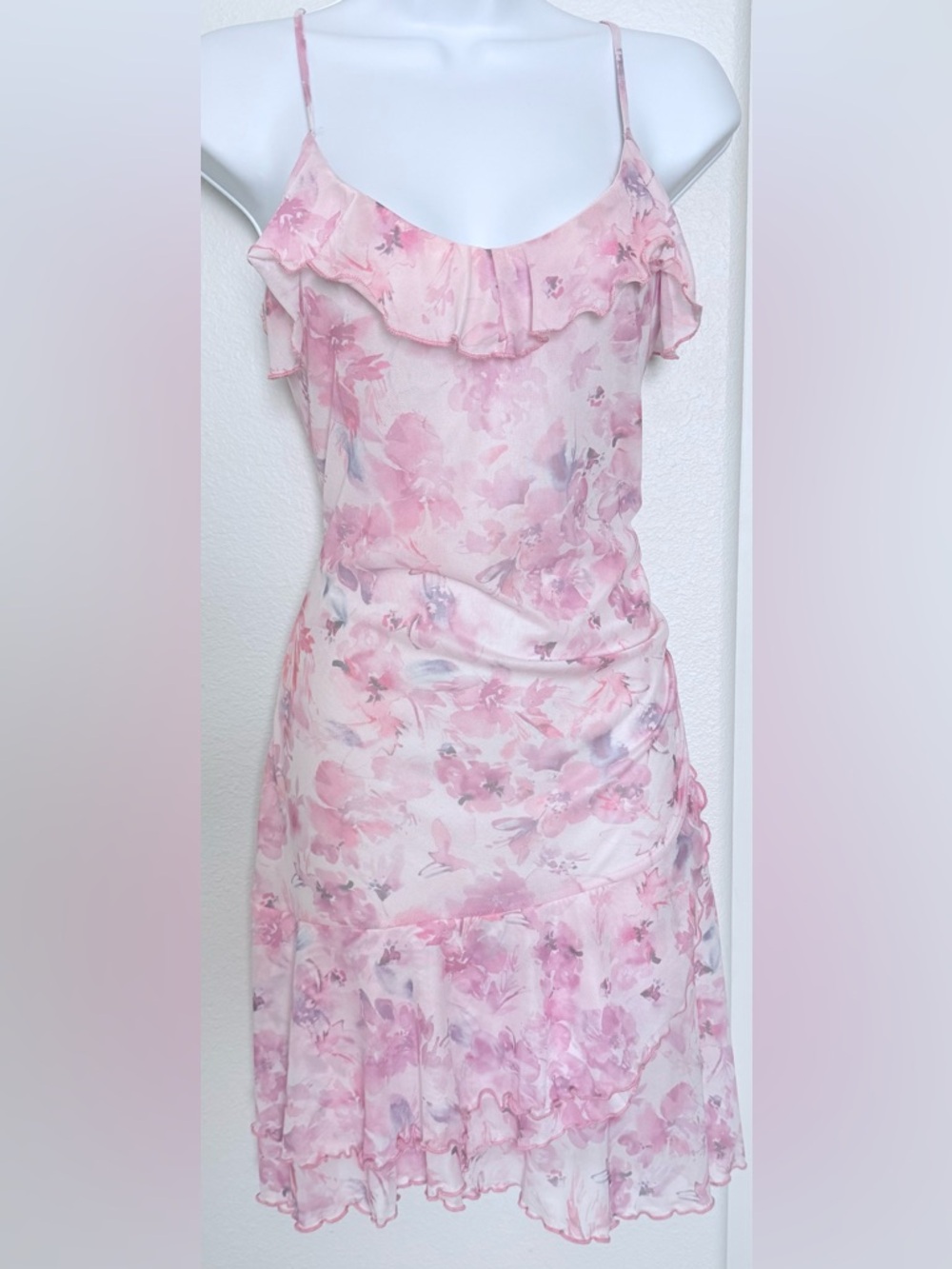 Caution To The Wind Pink Floral Ruffle Midi Dress